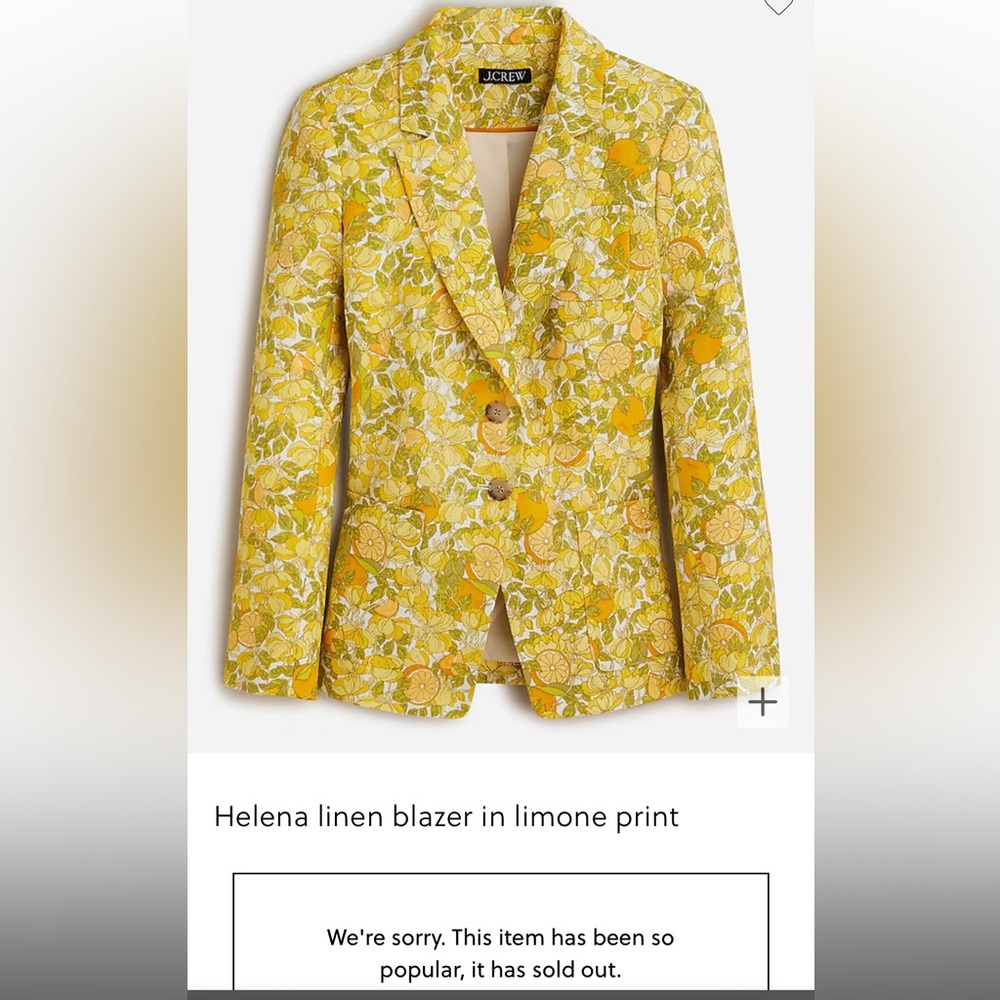 J Crew Helena Linen Blazer in Limone print size 2 - Picture 6 of 7